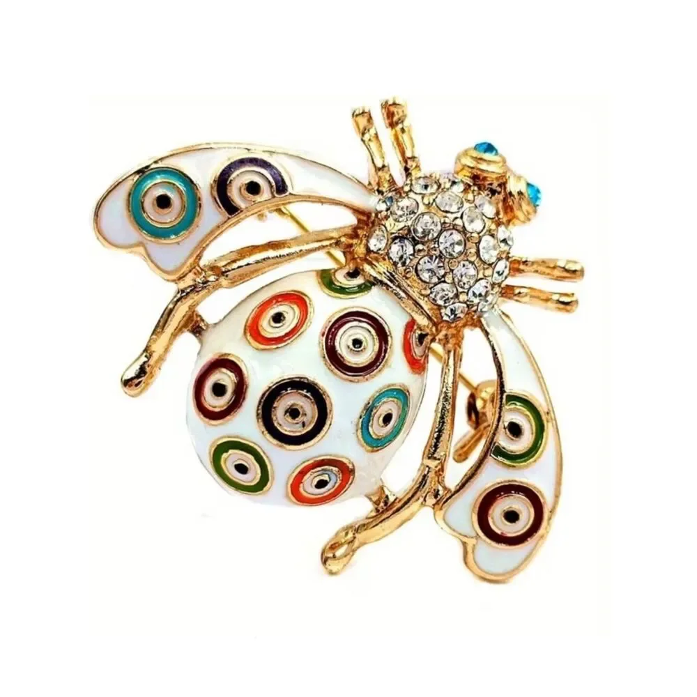 NWT Baroque Style Vintage Inspired Enamel Brooch Bee Design Lapel Pin Golden